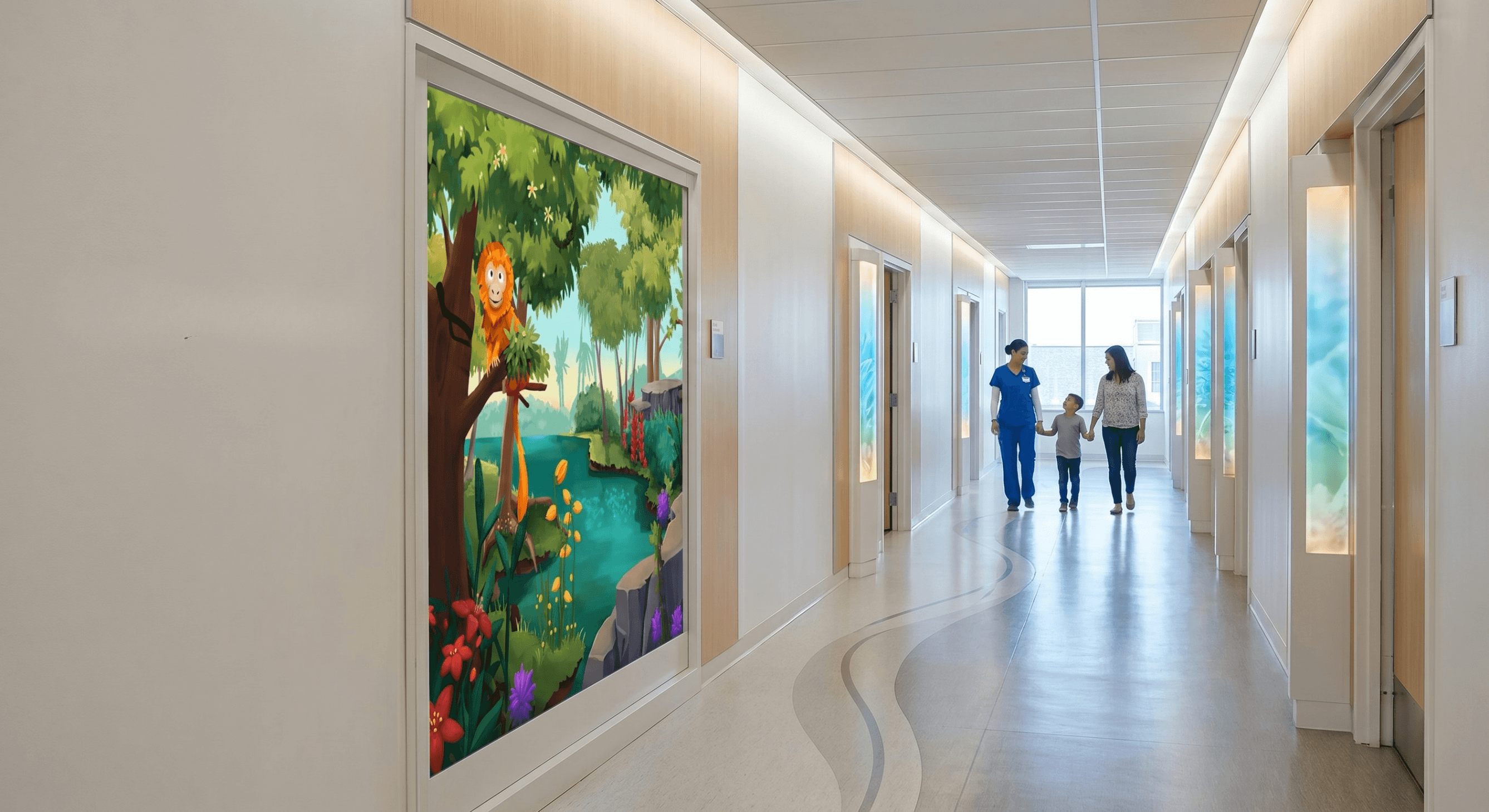 A child engaging with AR technology in a pediatric healthcare environment.